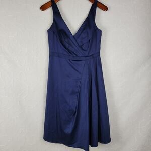 Davids Bridal Womens Dress 6 Navy Blue Sateen Cotton Sleeveless V-Neck F15450